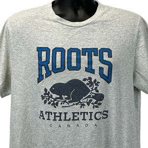 Roots Athletics Beaver T Shirt Made In Canada Cotton Gray Graphic Tee L Large